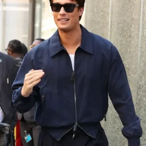 Shop Nicholas Galitzine New York City 2026 Blue Bomber Jacket