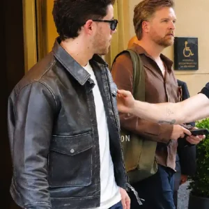 Shop Nick Jonas 2026 Power Ballad Press Junket Black Leather Jacket