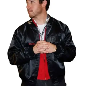 Shop Nick Jonas Tecate Emblema 2026 Black Satin Porsche Sports Car Bomber Jacket