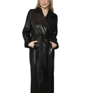 Shop Olivia Wilde I Want Your Sex SFF 2026 Black Leather Trench Coat