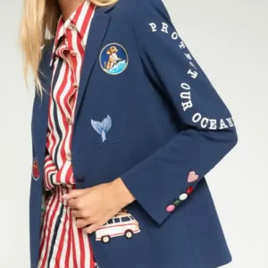 Shop Prue Leith The Kelly Clarkson Show 2026 Navy Embroidered Blazer
