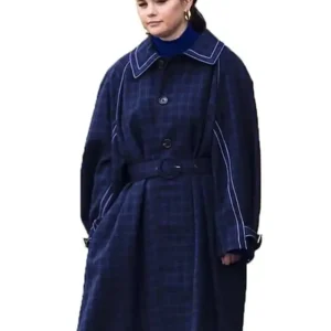 Shop Selena Gomez TV Series Only Murders in the Building Mabel Mora Blue Plaid Belted Oversized Trench Coat