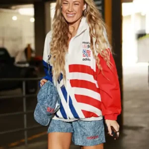 Shop Sophie Cunningham Indiana Fever Vs Portland Fire USA 94 World White Track Jacket