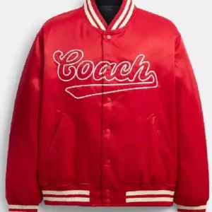 Shop Thomas Brooks Press Junket 2026 Off Campus Jalen Red Satin Bomber Jacket For Men and Women