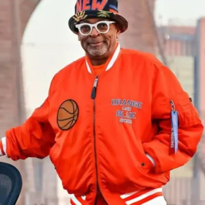 Spike Lee 2026 NBA Finals New York Knicks Orange Satin Varsity Bomber Jacket