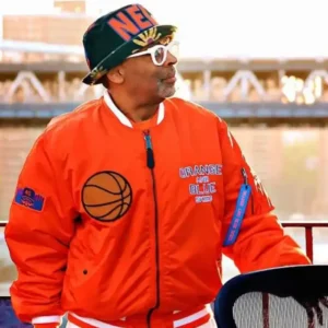 Spike Lee 2026 NBA Finals New York Knicks Orange Satin Varsity Bomber Jacket For Men and Women