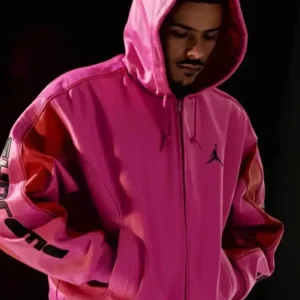 Supreme Jordan 2026 Pink Hooded Leather Jacket