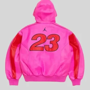 Supreme X Jordan Pink Hooded Leather Jacket For Men and Women
