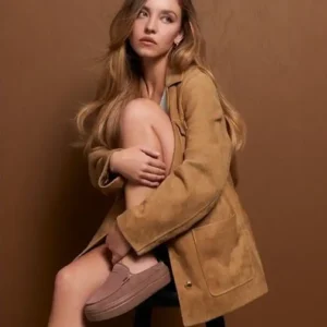 Sydney Sweeney HeyDude Campaign 2026 Brown Suede Leather Jacket For Men and Women