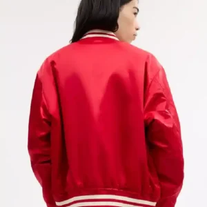Thomas Brooks Press Junket 2026 Off Campus Jalen Red Satin Bomber Jacket