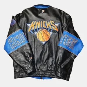 Timothée Chalamet New York Knicks Vintage Blue and Black Bomber Leather Jacket
