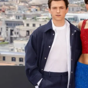 Tom Holland Spider Man Brand New Day Promotion Rome 2026 Dark Blue Jacket