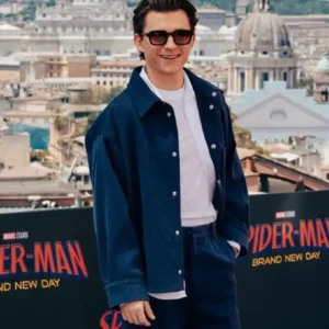 Tom Holland Spider Man Brand New Day Promotion Rome 2026 Dark Blue Jacket For Men and Women