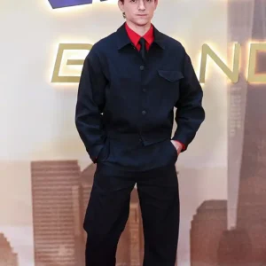 Tom Holland Spiderman Brand New Day Press Tour Madrid 2026 Black Jacket For Men and Women