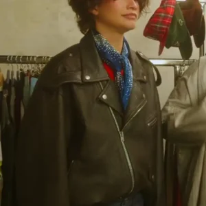 Zendaya 2026 Black Biker Asymmetric Style Leather Jacket