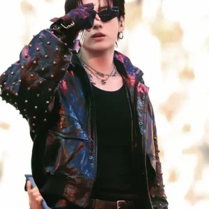 Arirang Paris Tour 2026 Jungkook Custom Balenciaga Black Leather Studded Jacket For Sale