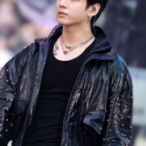 Arirang Paris Tour 2026 Jungkook Custom Balenciaga Black Leather Studded Jacket Sale