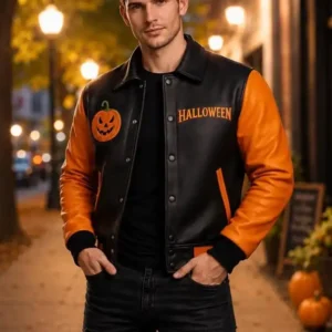 Black and Orange Halloween Leather Jacket