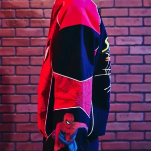 Brand New Day Spider-Man Red and Black Graphic Racing Bomber Jacket For Sale