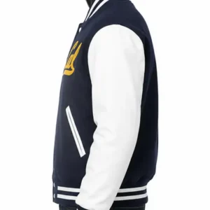 Cal Navy Blue and White Varsity Jacket For Sale