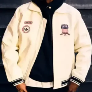 Classic Adidas x Avirex White Leather Varsity Jacket