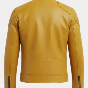 Classic Yellow Leather Motorcycle Full-Zip Jacket