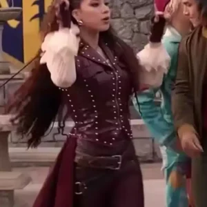 Descendants Wicked Wonderland 2026 Kiara T Romero Studded Lapels, Center Zip & Corset Fit Burgundy Leather Vest