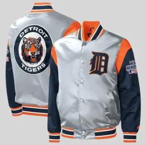 Detroit Tigers Starter Force Play Varsity Grey Satin Jacket