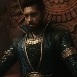 Doomsday Tenoch Huerta Blue Leather Coat