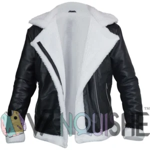 Elena Shearling Black Aviator Leather Jacket Front Look