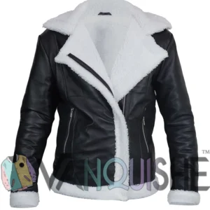 Elena Shearling Black Aviator Leather Jacket Look