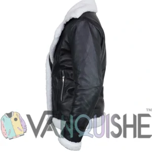 Elena Shearling Black Aviator Leather Jacket Side Look
