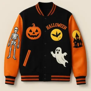 Embroidered Pumpkin Ghost Haunted House Jacket
