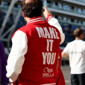 F1 Academy Paddock Wella Professional Red and White Varsity Jacket