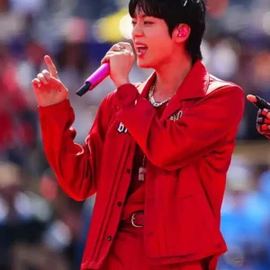 FIFA World Cup Halftime Show 2026 Kim Seokjin Red Satin Jacket For Men