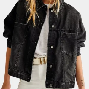 Free People Opal Swing Oversized Black Denim Jacket
