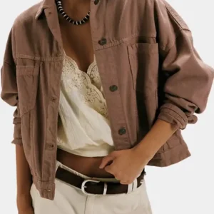 Free People Opal Swing Oversized Brown Denim Jacket