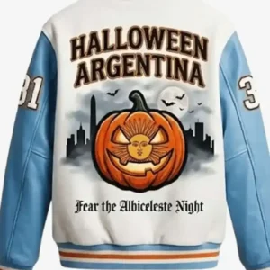 Halloween Argentina Spooky Fear The Albiceleste White and Blue Varsity Jacket Sale