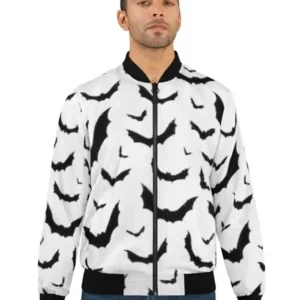 Halloween Bats White Bomber Jacket