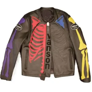 Halloween Bones Flat Motorcycle Leather Jacket