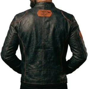 Halloween Handcrafted Cafe Racer Leather Jacket For Sale