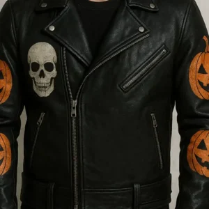 Halloween Handmade Pumpkin and Skull Biker Jacket