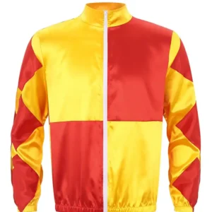 Halloween Horse Jockey Yellow and Red Retro Satin Uniform Jacket For Men and Women