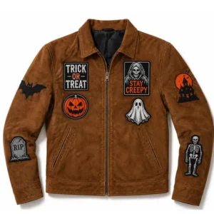 Halloween Patch Suede Leather Jacket