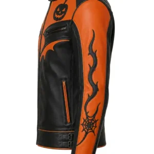 Halloween Pumpkin Handmade Orange and Black Leather Biker Jacket