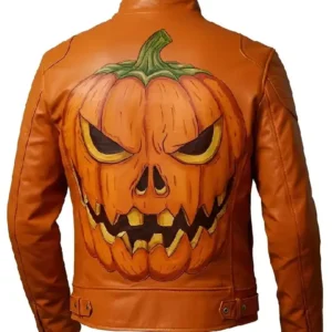 Halloween Pumpkin Orange Leather Biker Jacket