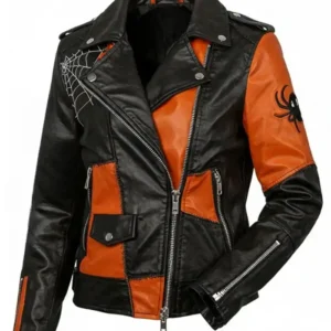 Halloween Pumpkin Spiderweb Biker Jacket