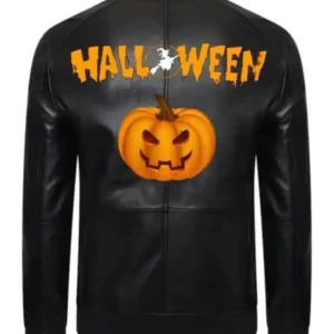 Halloween Pumpkin Spooky Black Biker Leather Jacket For Sale