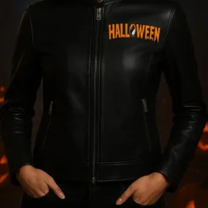 Halloween Pumpkin Spooky Black Biker Leather Jacket For Women