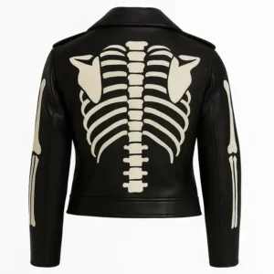 Halloween Skeleton Cosplay Black Asymmetric Biker Leather Jacket